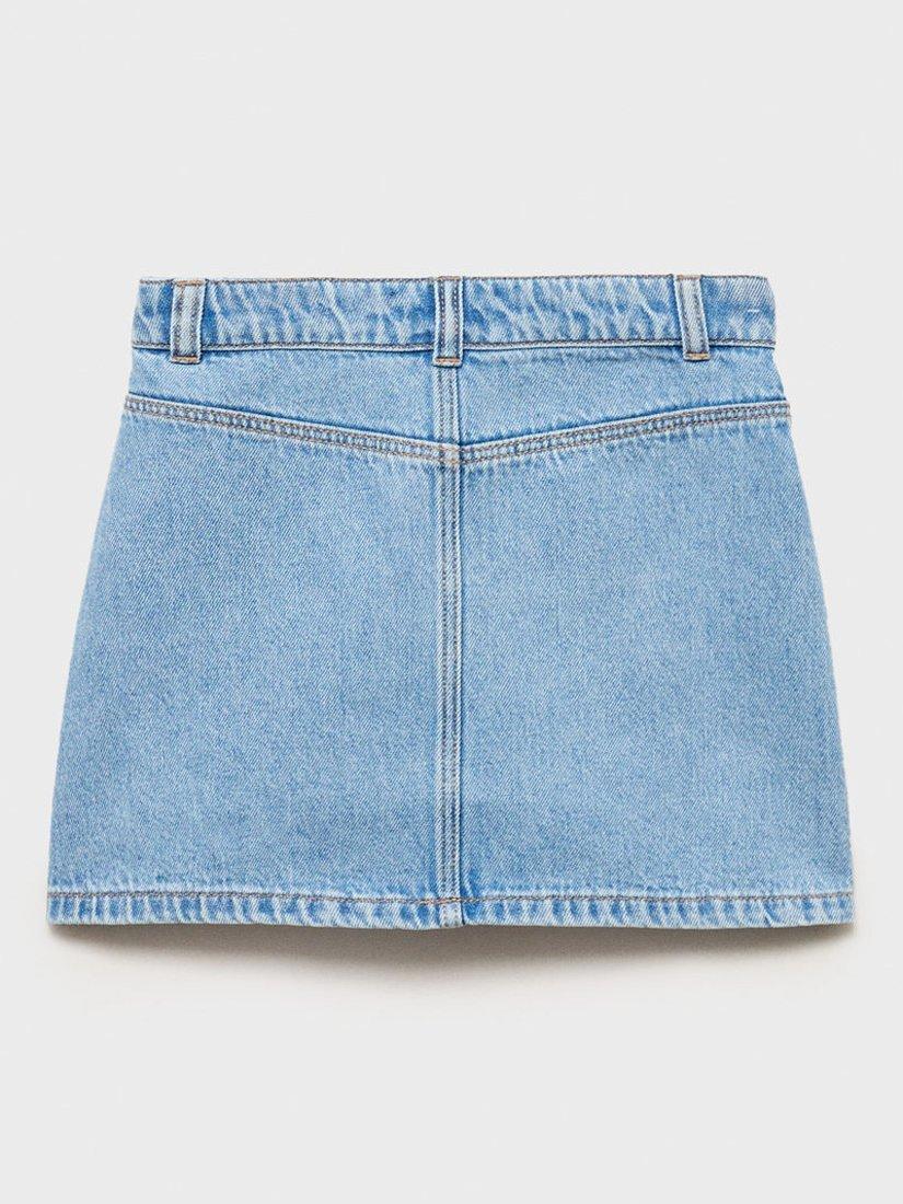 Product image 4 of 6, which shows Mango Kids' Bruna Cotton Denim A-Line Skirt, Open Blue, 10 years