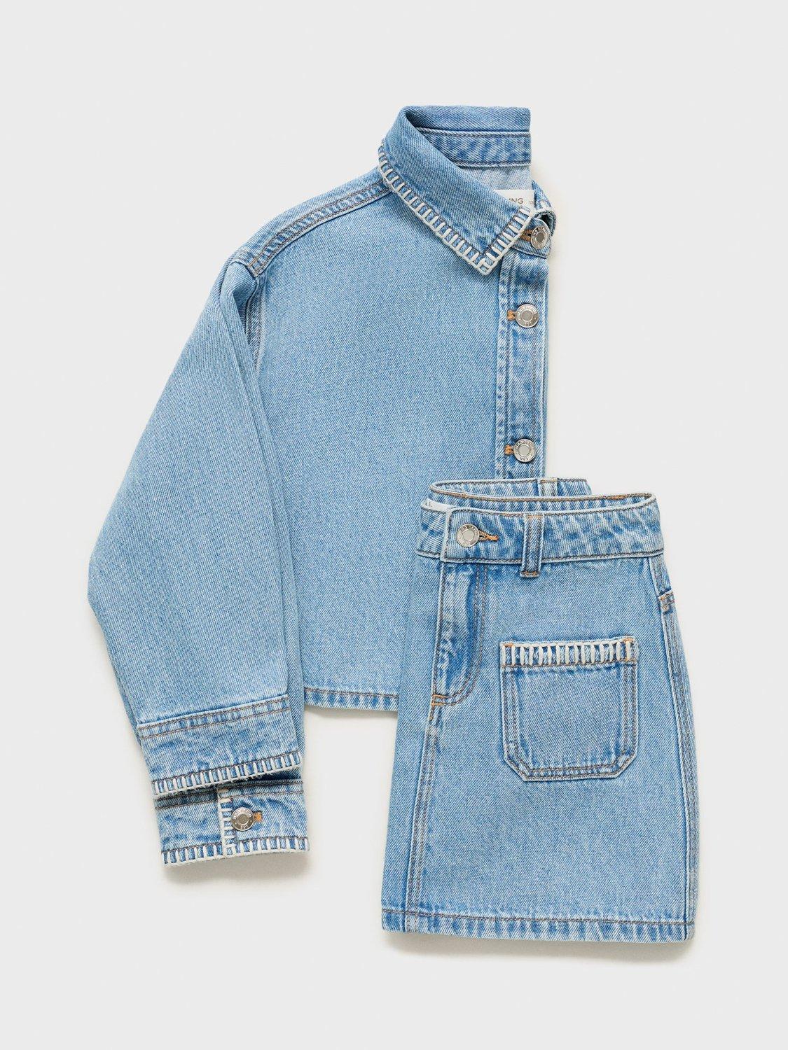 Product image 6 of 6, which shows Mango Kids' Bruna Cotton Denim A-Line Skirt, Open Blue, 10 years
