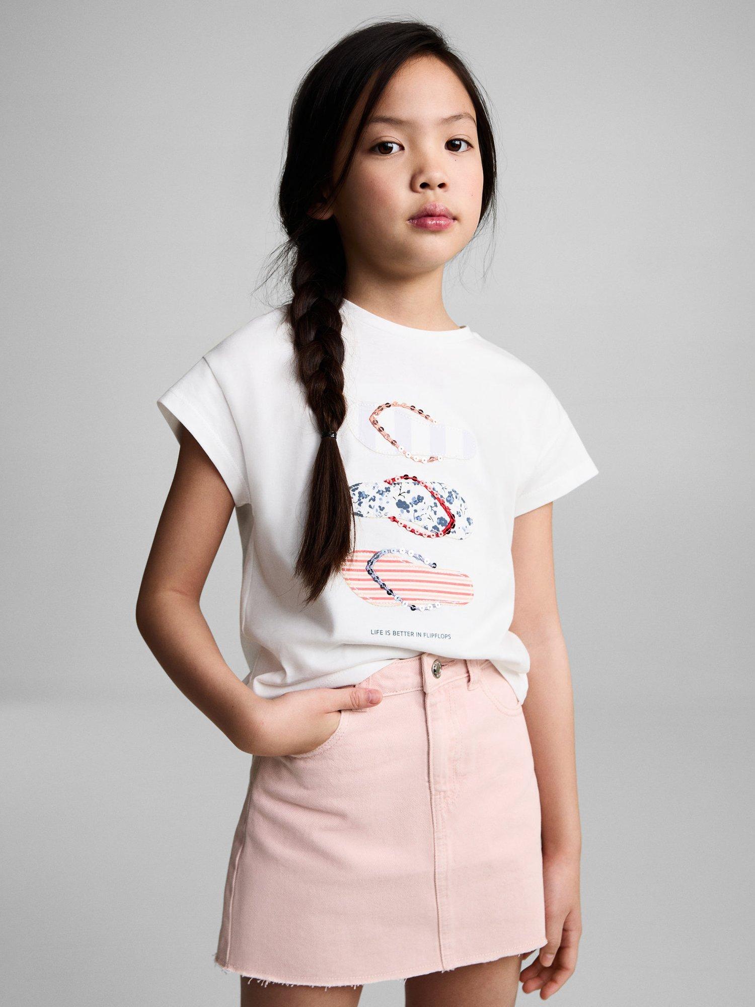 Product image 1 of 7, which shows Mango Kids' Sabina Cotton Denim Skirt, Pink, 10 years