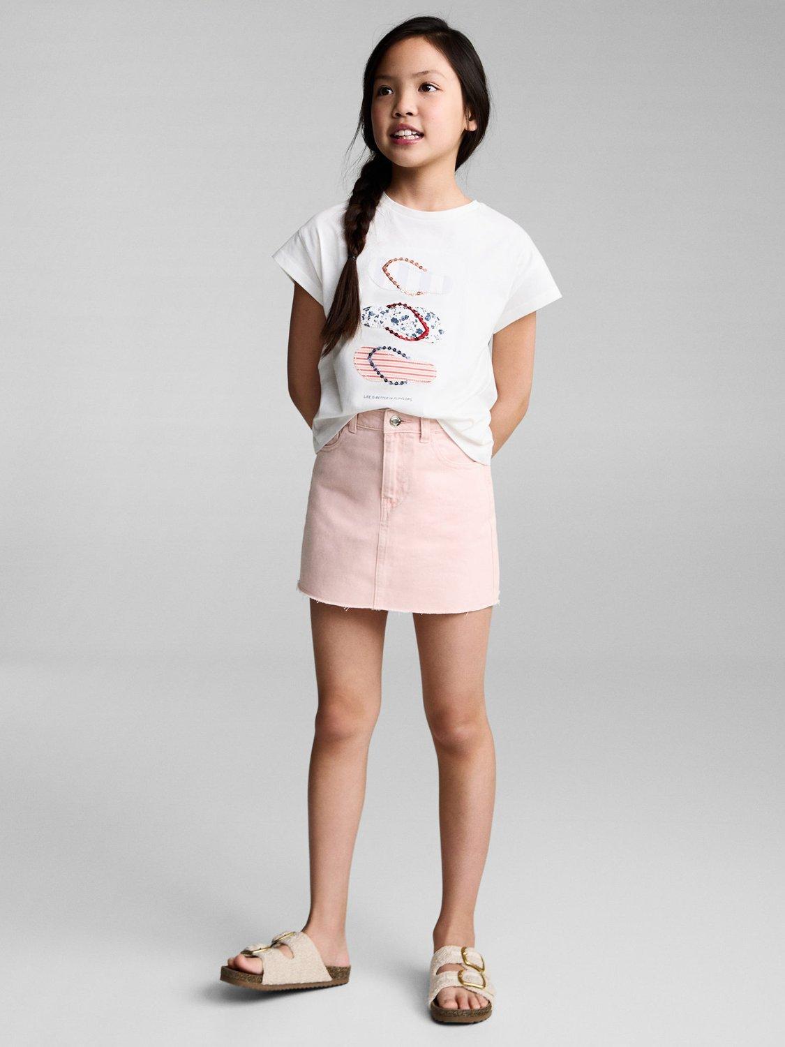 Product image 2 of 7, which shows Mango Kids' Sabina Cotton Denim Skirt, Pink, 10 years