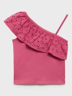 Mango Kids' Volanti Cotton One Shoulder Top, Medium Red