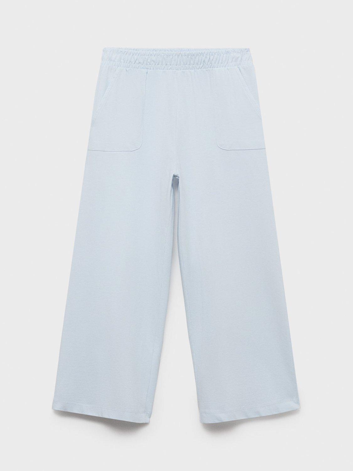 Product image 1 of 4, which shows Mango Kids' Evita Cotton Elasticated Trousers, Pastel Blue, 11-12 years
