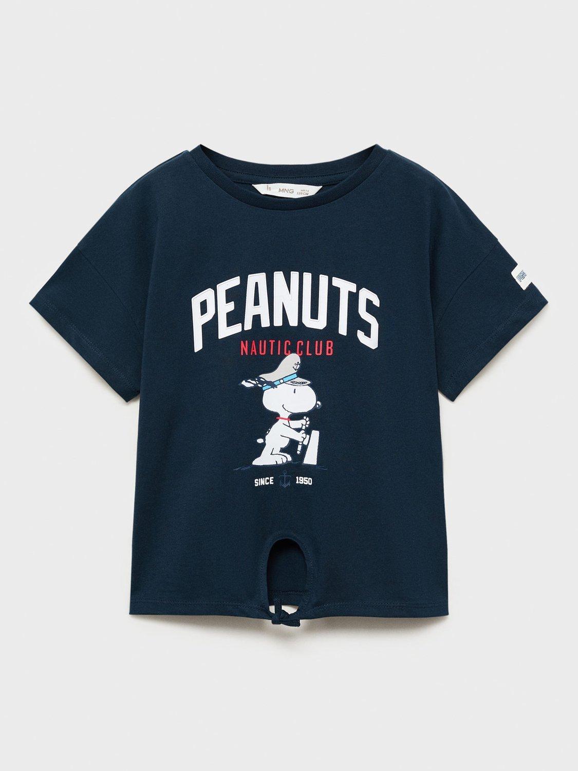 Product image 1 of 4, which shows Mango Kids' Cotton Snoopy Peanuts T-Shirt, Navy, 11-12 yrs