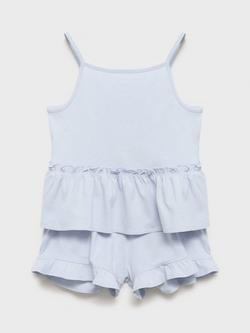 Mango Kids' Nube Cotton Ruffle Cami and Shorts Pyjama Set, Pastel Blue, Pastel Blue
