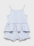 Mango Kids' Nube Cotton Ruffle Cami and Shorts Pyjama Set, Pastel Blue