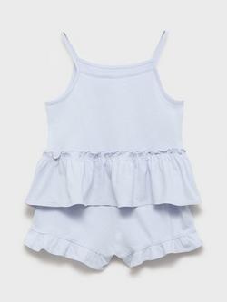 Mango Kids' Nube Cotton Ruffle Cami and Shorts Pyjama Set, Pastel Blue - view 2, Pastel Blue