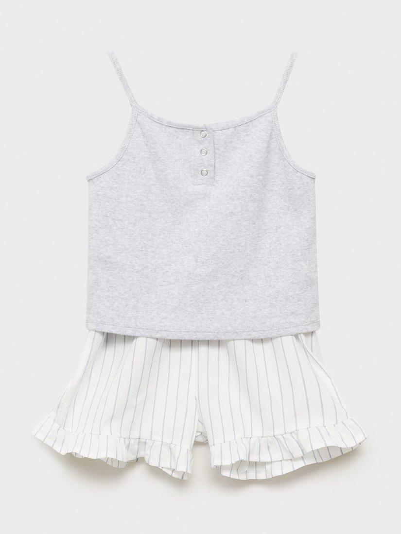 Product image 1 of 4, which shows Mango Kids' Home Cotton Pyjama Set, Medium Grey, 11-12 yrs