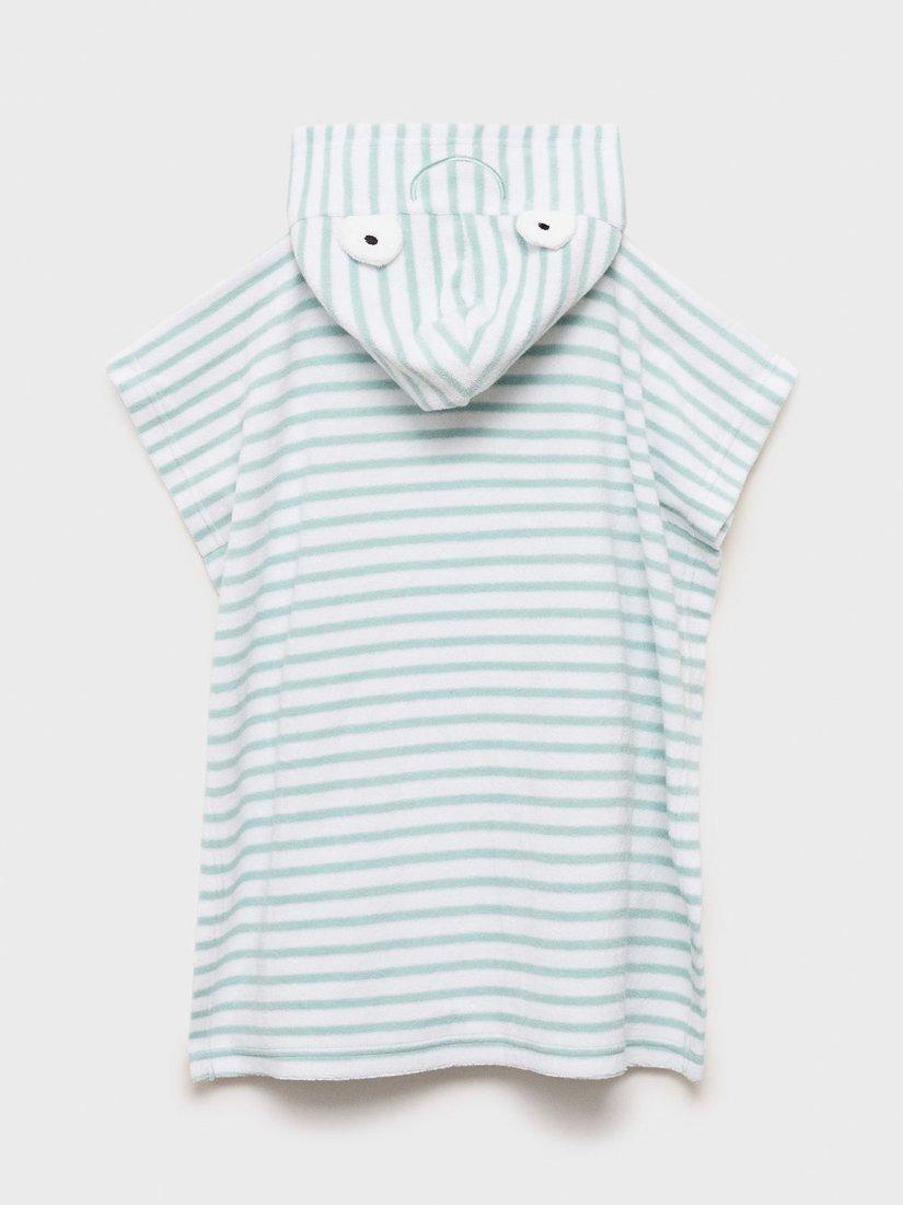 Product image 1 of 4, which shows Mango Baby Towelling Hooded Striped Poncho, Green, One Size