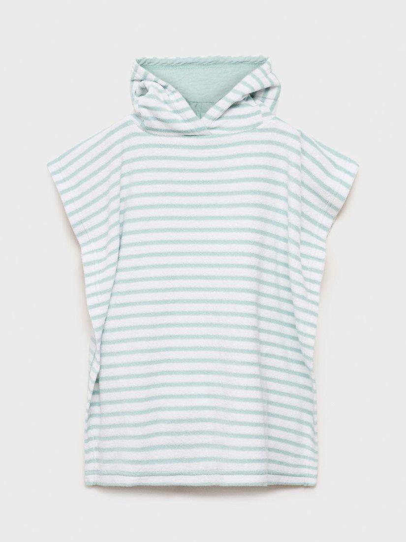 Product image 2 of 4, which shows Mango Baby Towelling Hooded Striped Poncho, Green, One Size
