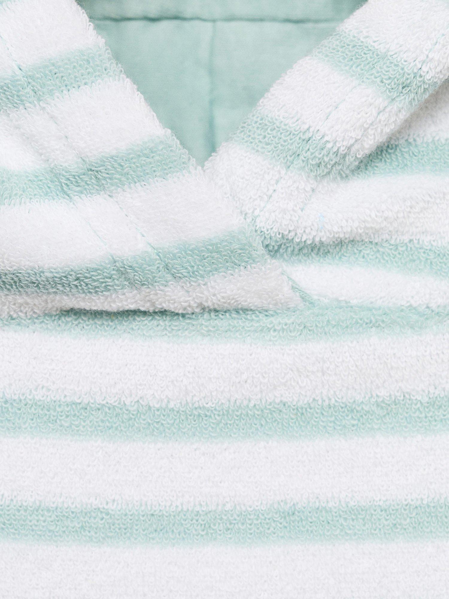Product image 3 of 4, which shows Mango Baby Towelling Hooded Striped Poncho, Green, One Size