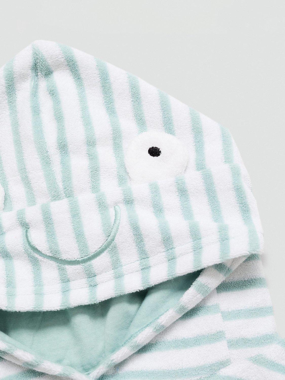 Product image 4 of 4, which shows Mango Baby Towelling Hooded Striped Poncho, Green, One Size