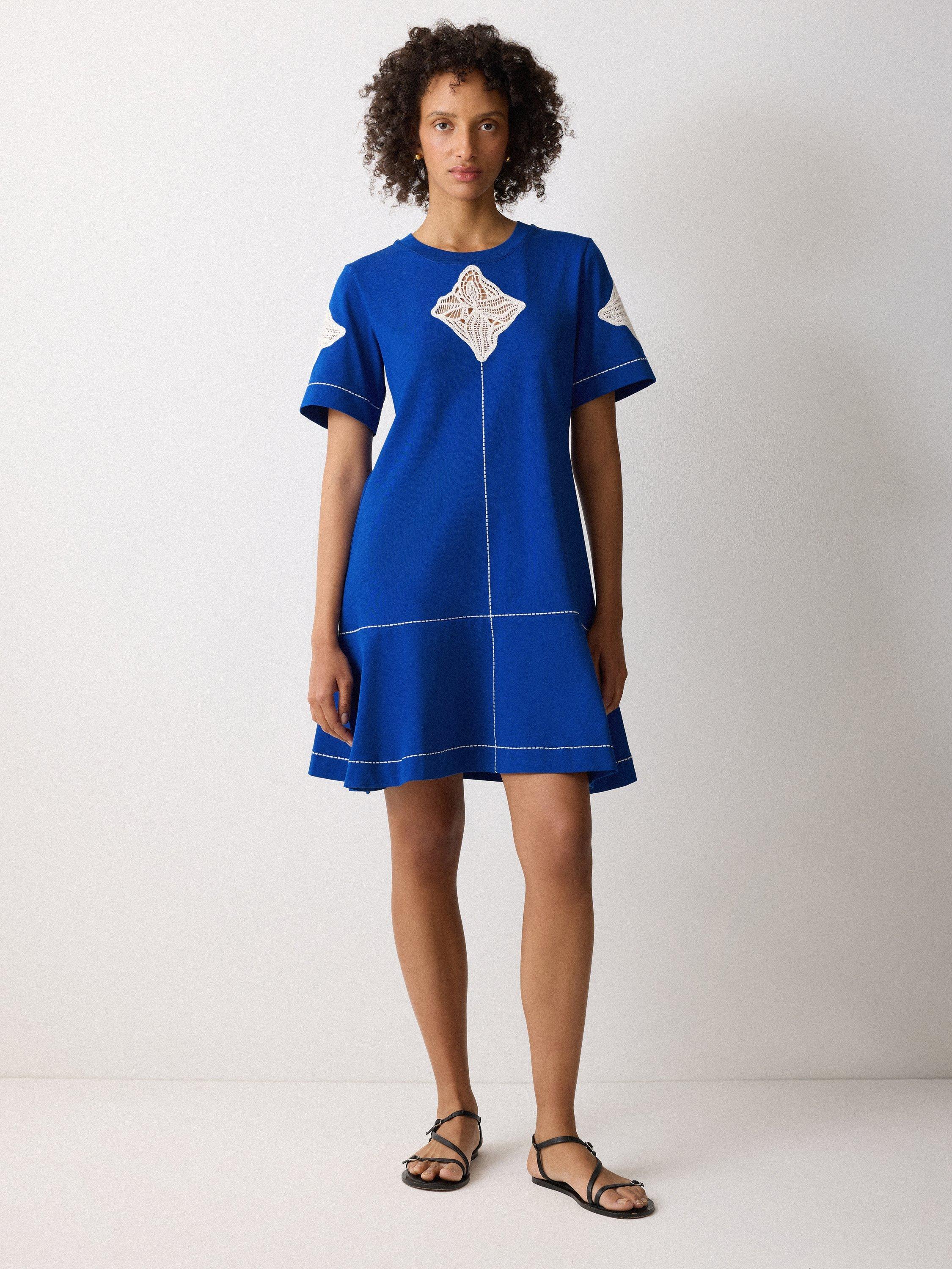 Product image 1 of 1, which shows Jigsaw Crochet Embroidered T-Shirt Dress, Blue, XL