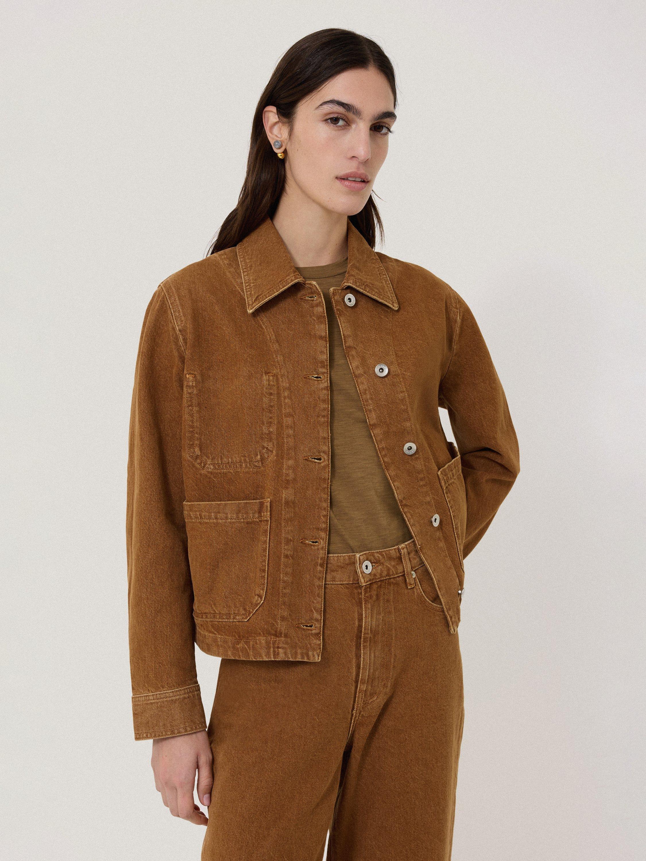 Product image 1 of 6, which shows Jigsaw Cooper Cropped Denim Jacket, Camel Brown, 8
