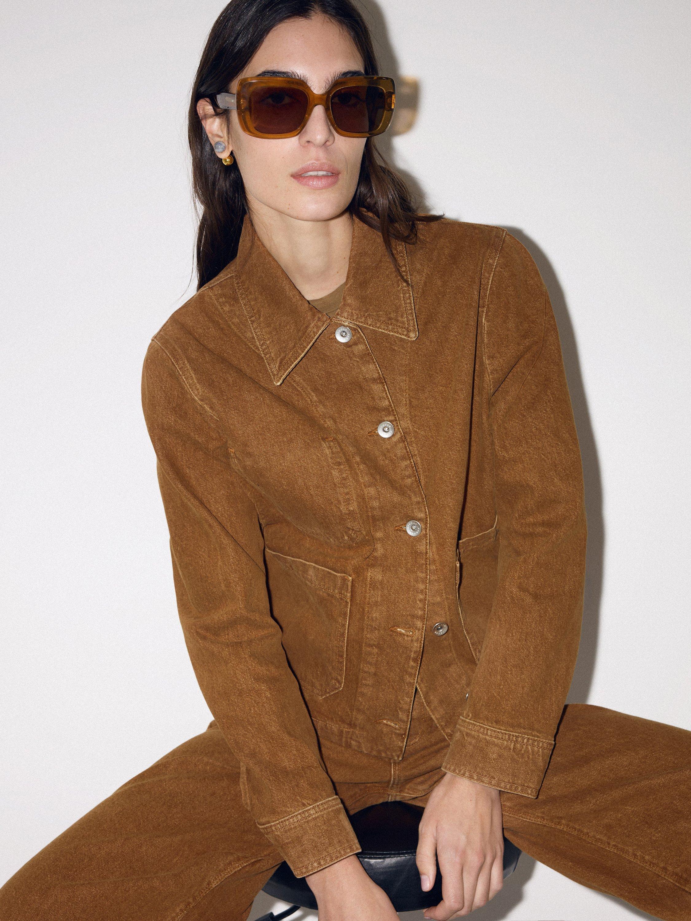 Product image 2 of 6, which shows Jigsaw Cooper Cropped Denim Jacket, Camel Brown, 8