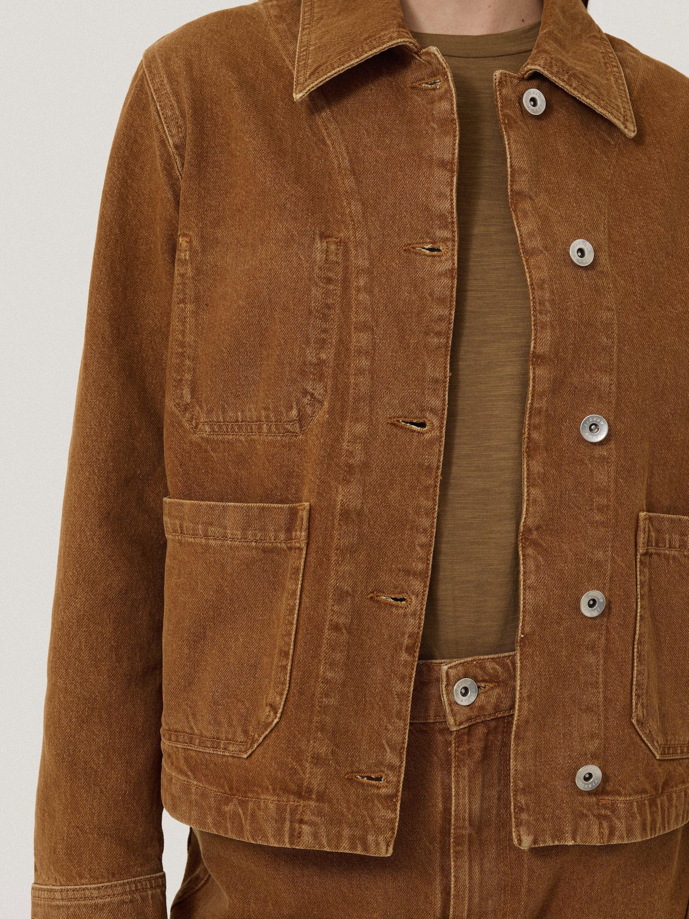 Product image 3 of 6, which shows Jigsaw Cooper Cropped Denim Jacket, Camel Brown, 8