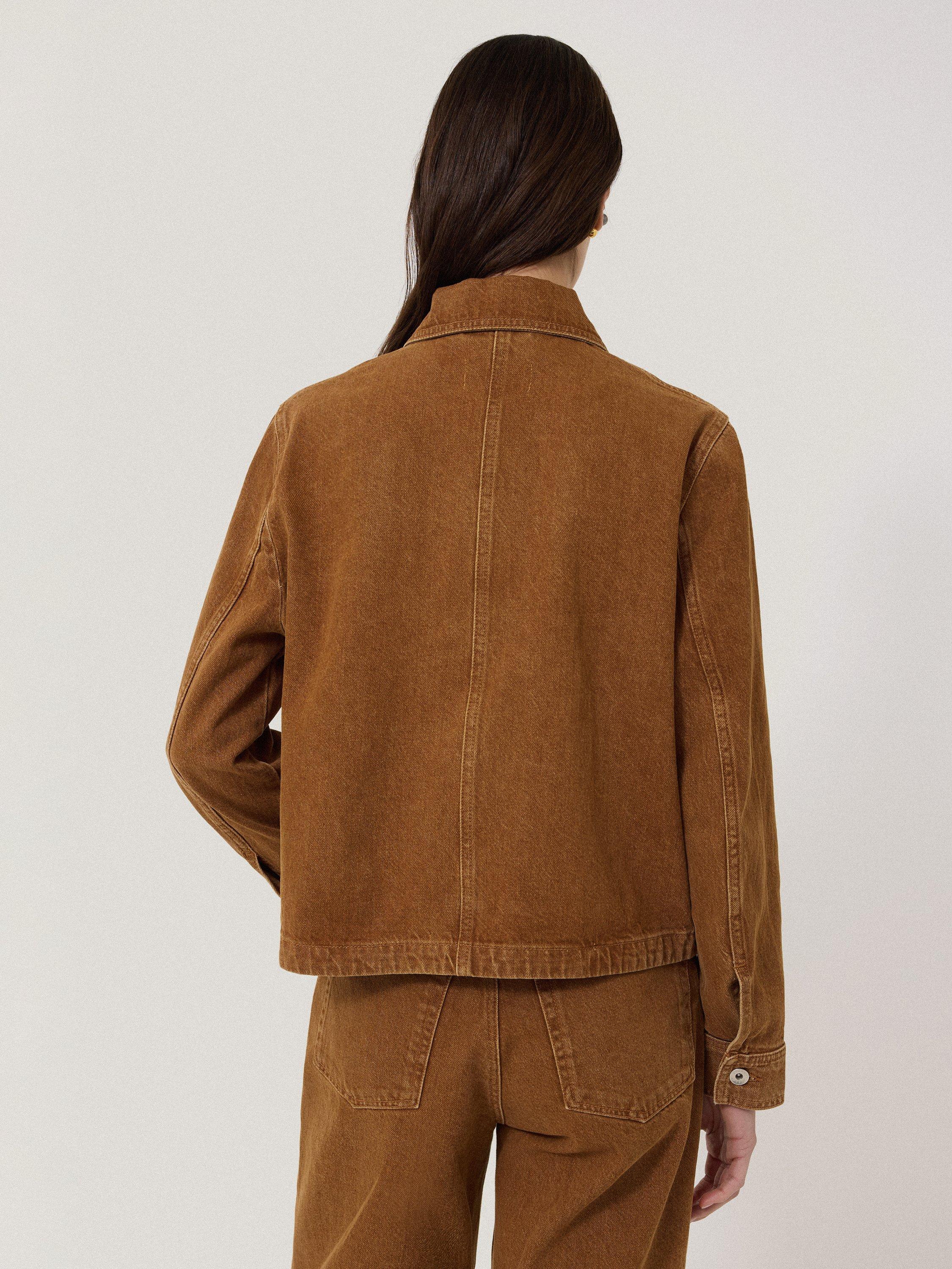 Product image 4 of 6, which shows Jigsaw Cooper Cropped Denim Jacket, Camel Brown, 8
