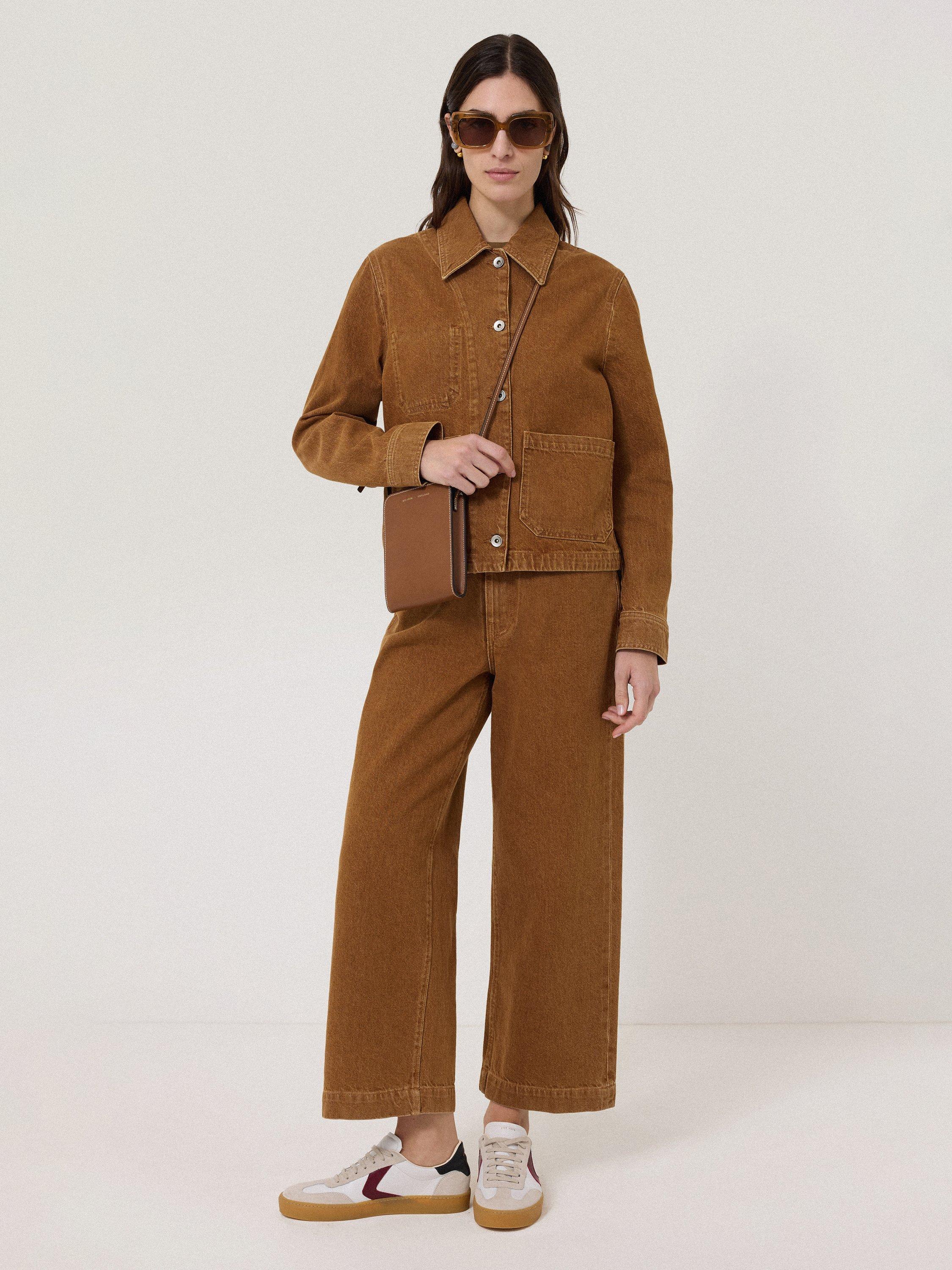 Product image 6 of 6, which shows Jigsaw Cooper Cropped Denim Jacket, Camel Brown, 8