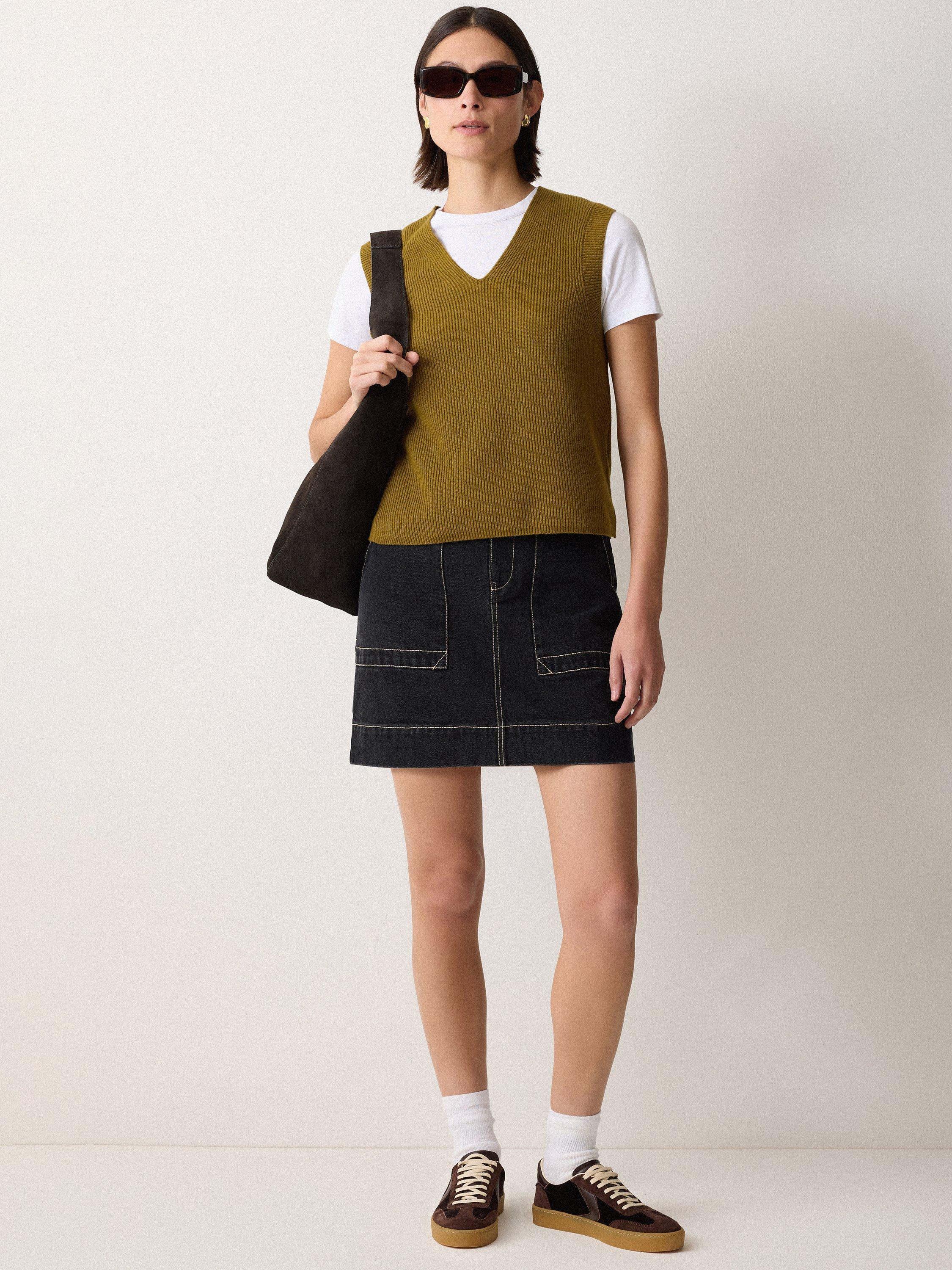 Product image 4 of 6, which shows Jigsaw Patch Pocket Denim Mini Skirt, Black, 8