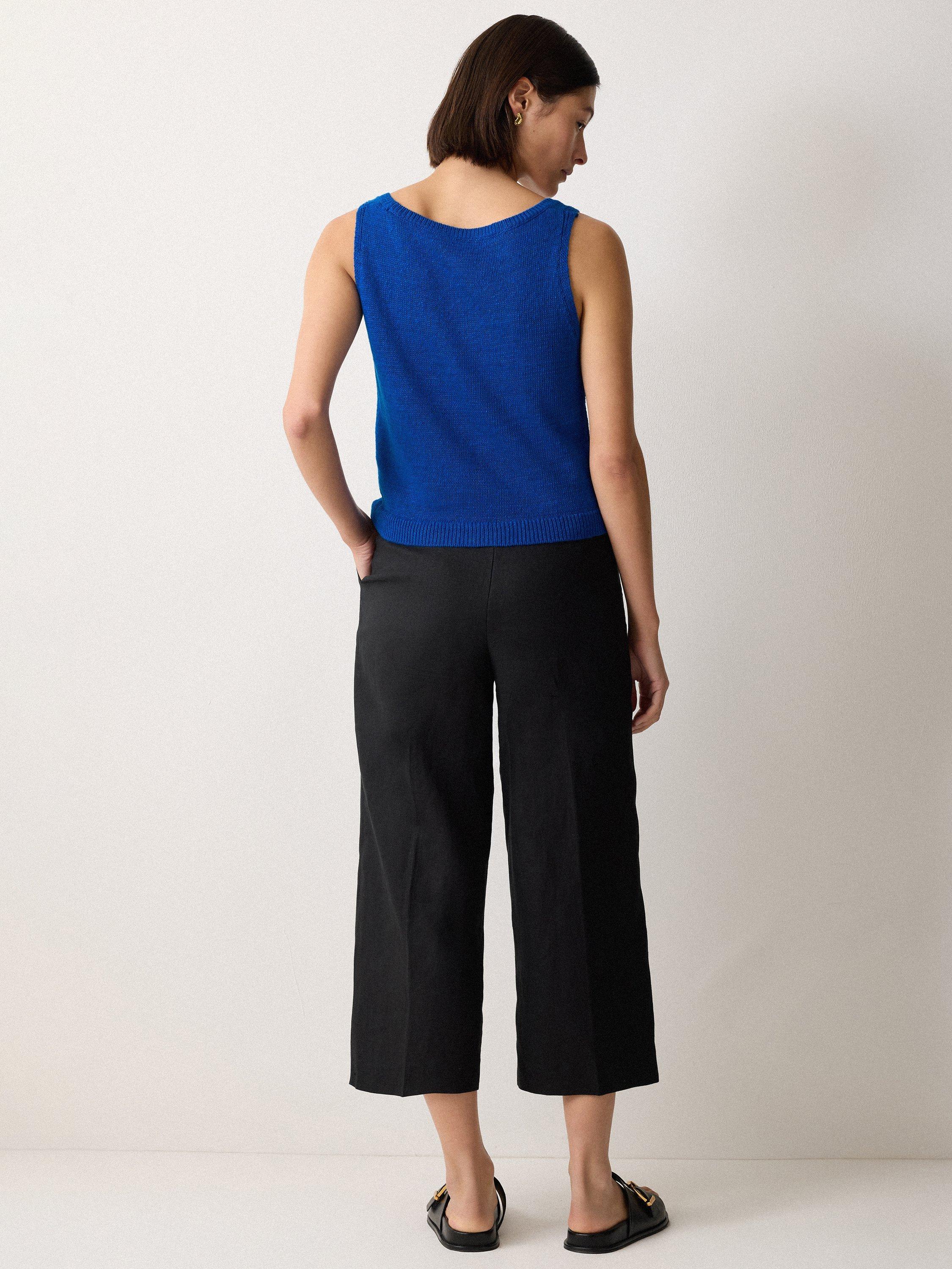 Product image 2 of 5, which shows Jigsaw Square Neck Knit Pure Linen Top, Blue, M