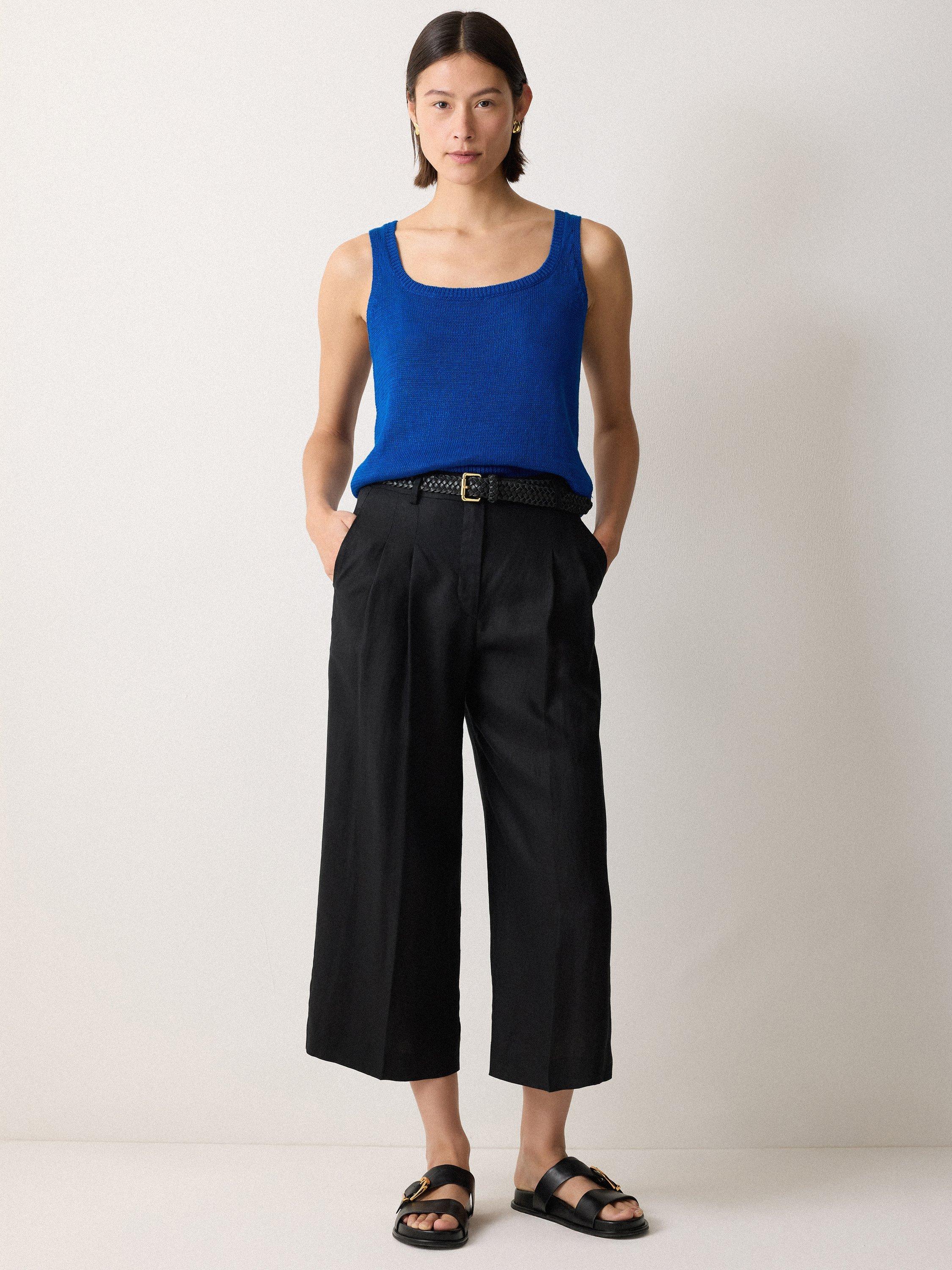 Product image 3 of 5, which shows Jigsaw Square Neck Knit Pure Linen Top, Blue, M