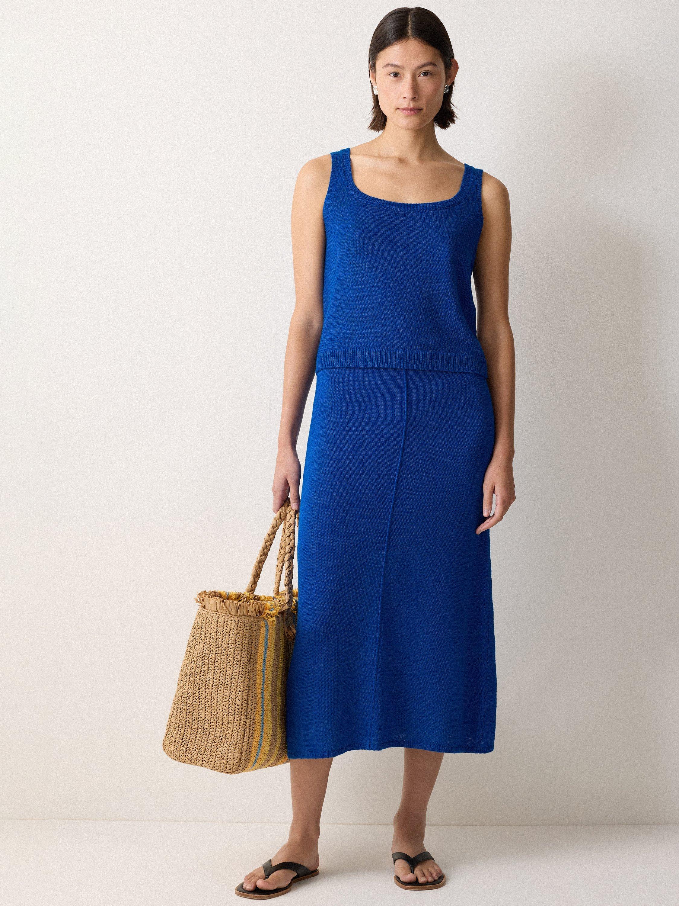 Product image 4 of 5, which shows Jigsaw Square Neck Knit Pure Linen Top, Blue, M
