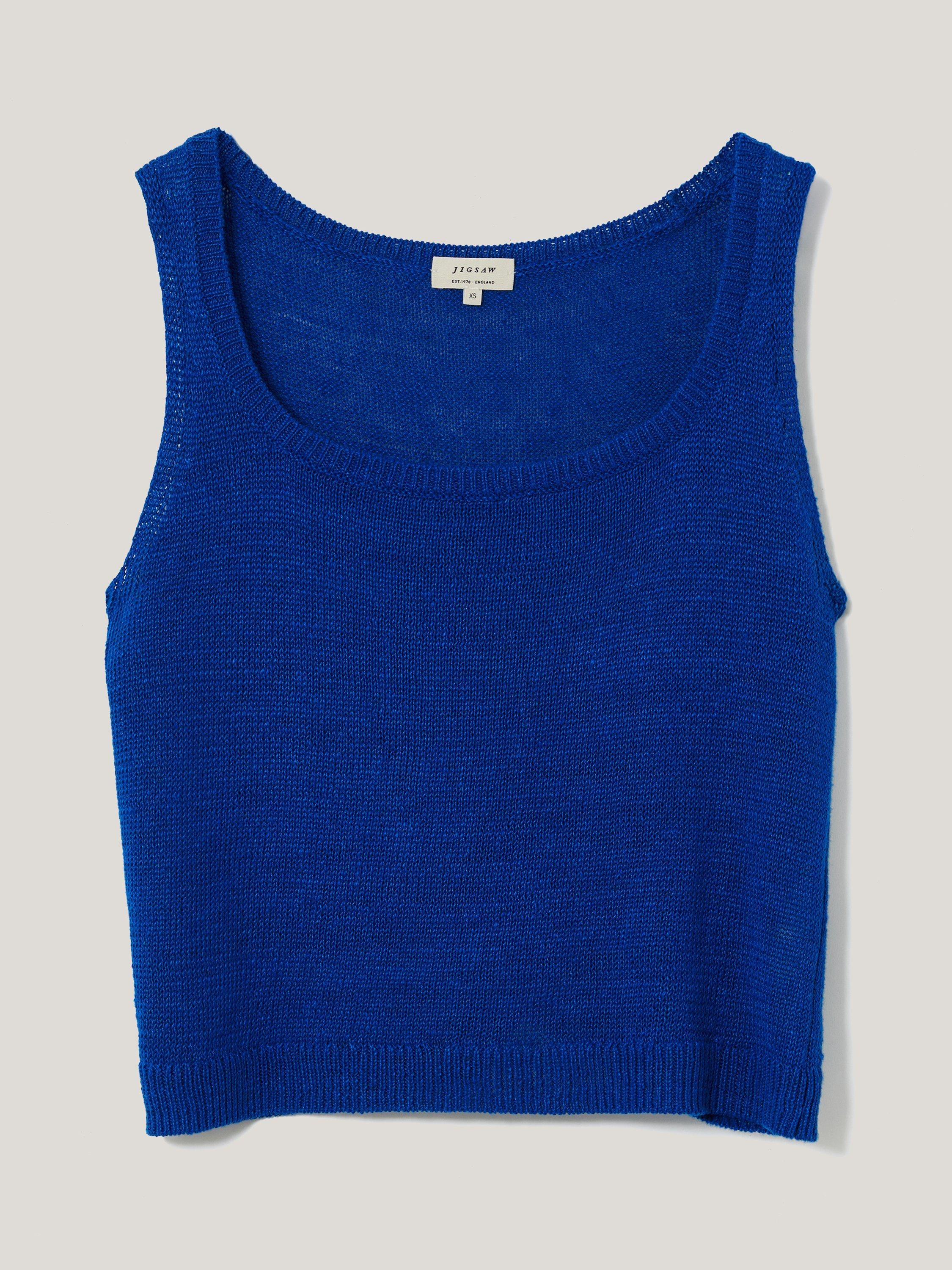 Product image 5 of 5, which shows Jigsaw Square Neck Knit Pure Linen Top, Blue, M