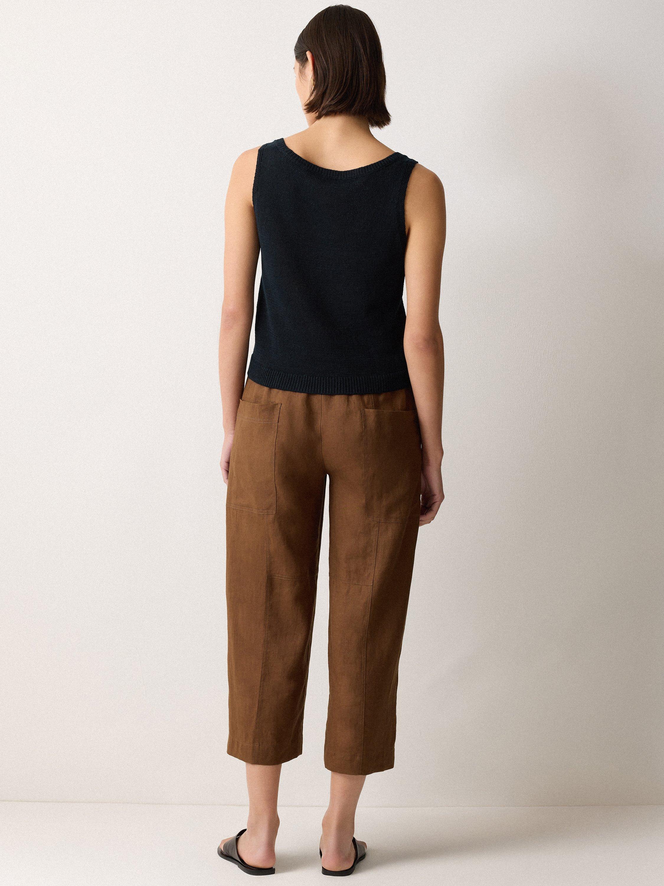 Product image 2 of 6, which shows Jigsaw Square Neck Knit Pure Linen Top, Navy, M