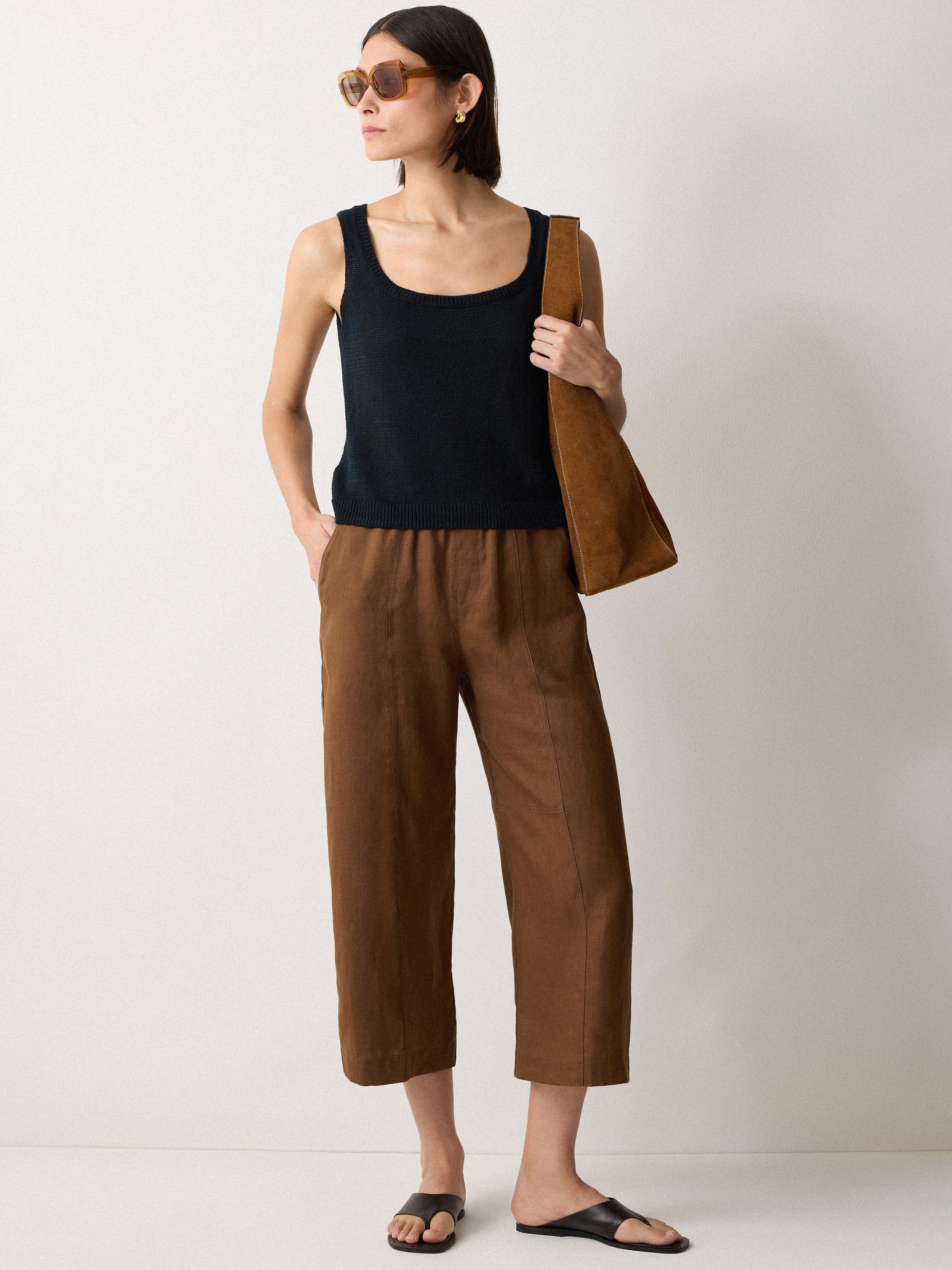 Product image 4 of 6, which shows Jigsaw Square Neck Knit Pure Linen Top, Navy, M