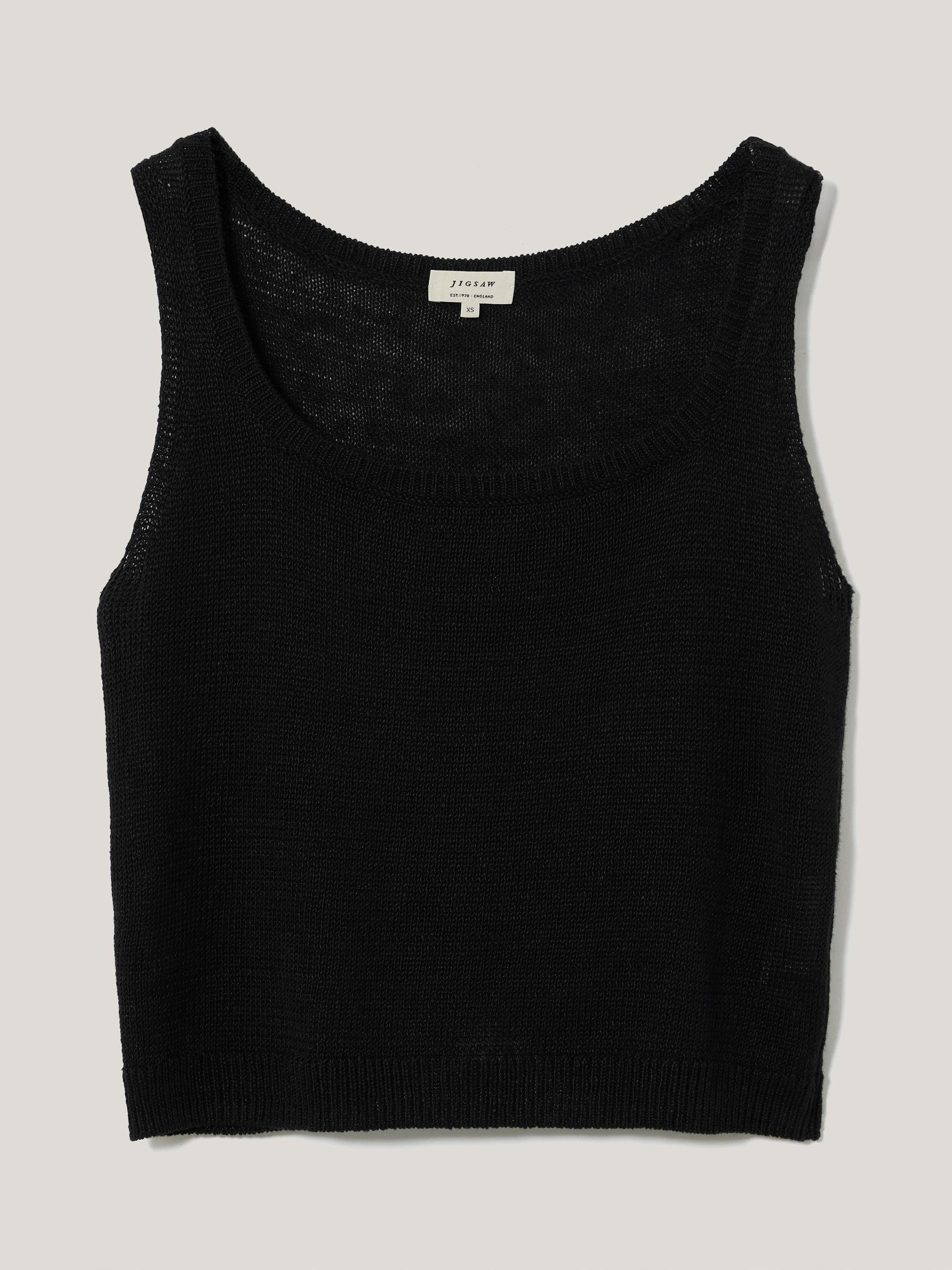 Product image 5 of 6, which shows Jigsaw Square Neck Knit Pure Linen Top, Navy, M