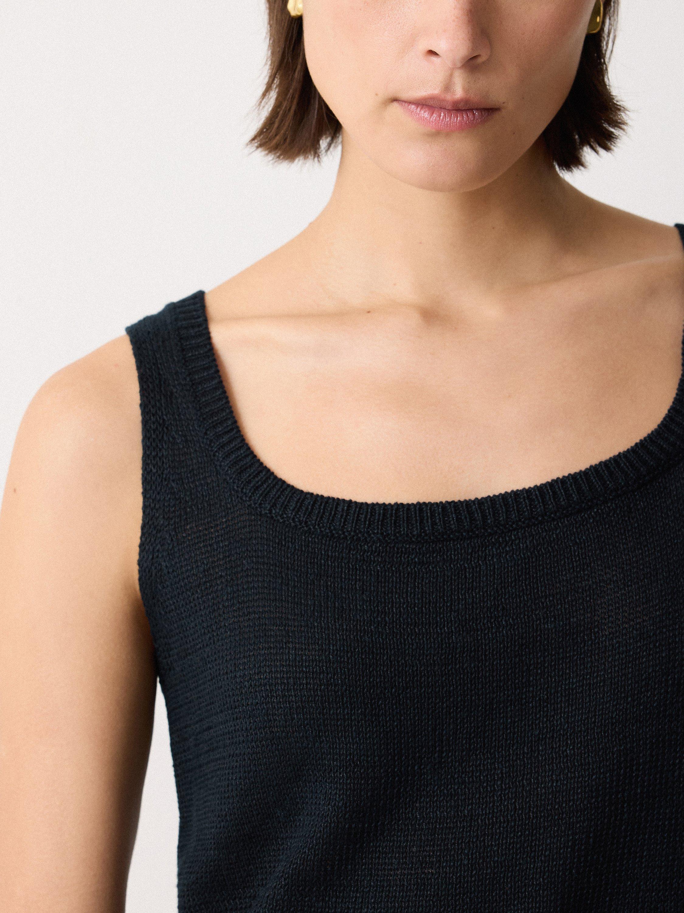 Product image 6 of 6, which shows Jigsaw Square Neck Knit Pure Linen Top, Navy, M