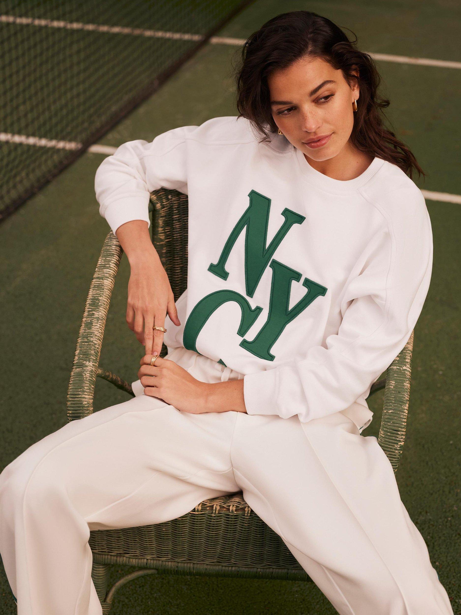 Product image 1 of 8, which shows Mint Velvet New York City Sweatshirt, White Ivory, XS