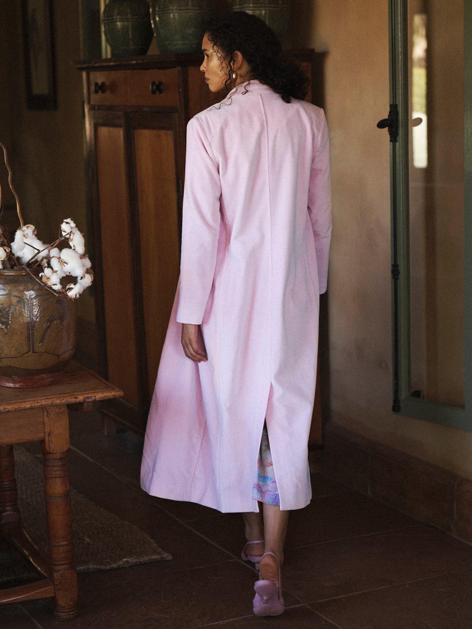 Product image 2 of 7, which shows NRBY x Nela Odette Velvet Opera Coat, Soft Pink, XS