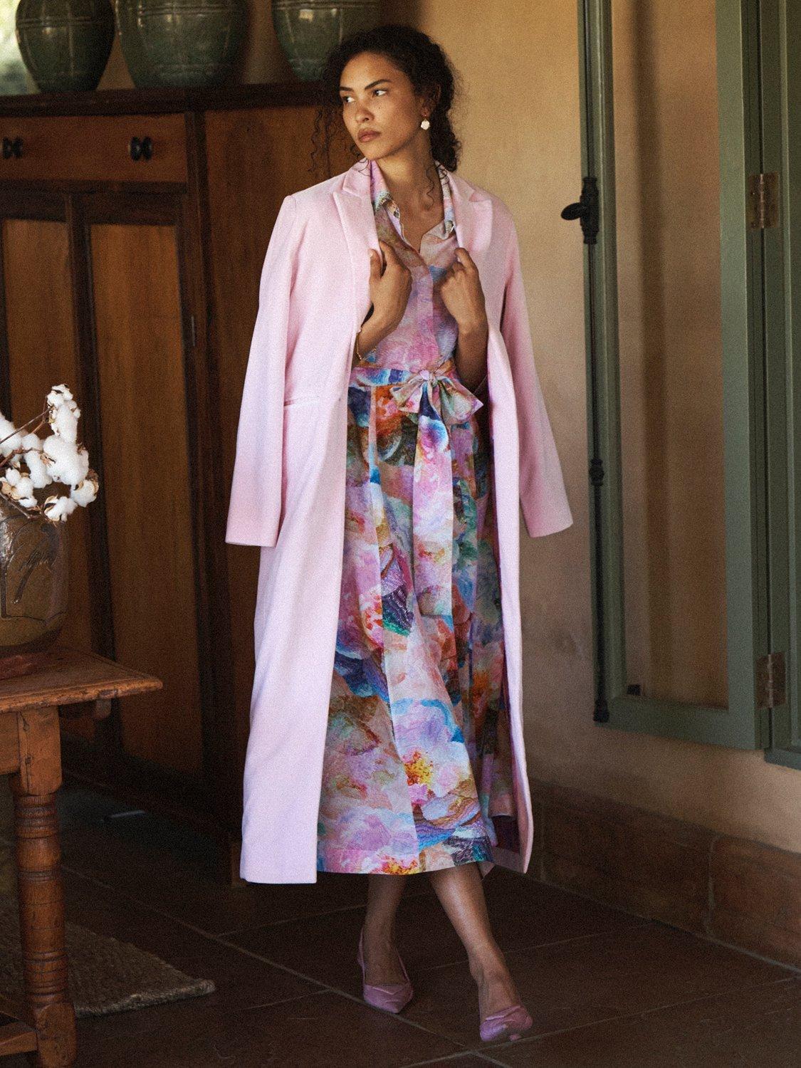 Product image 5 of 7, which shows NRBY x Nela Odette Velvet Opera Coat, Soft Pink, XS