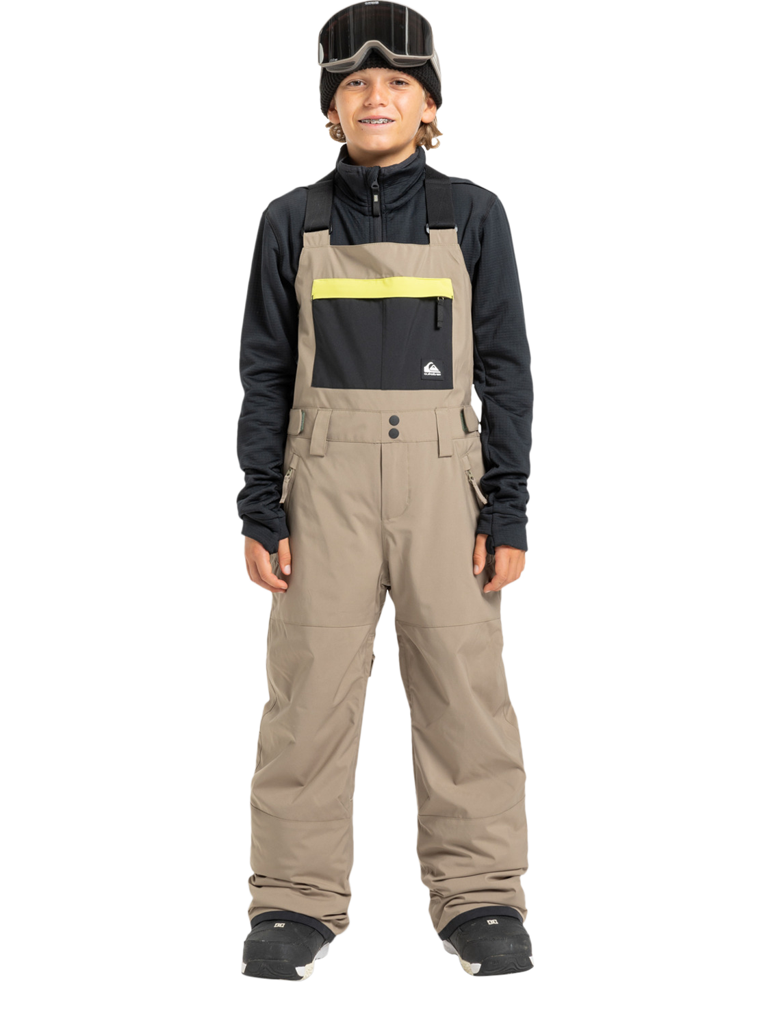 Product image 1 of 8, which shows Quicksilver Kids' Mash Up Technical Snow Bib, Fallen Rock, 8 years