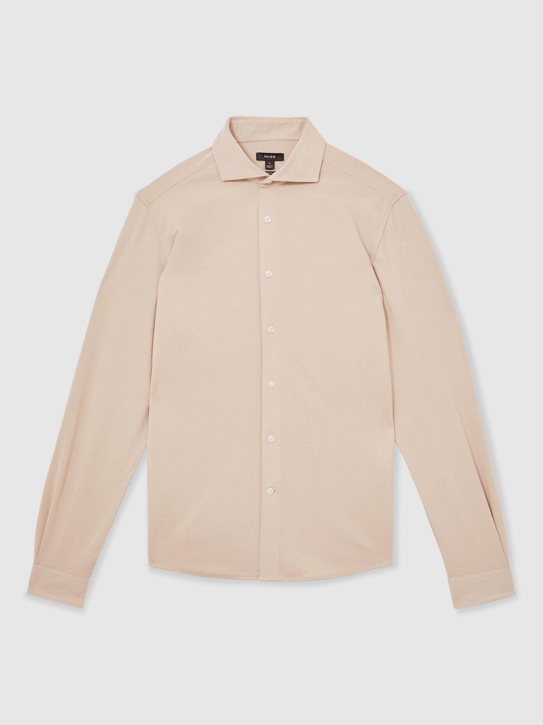 Product image 3 of 5, which shows Reiss Bobby Modal Blend Cutaway Collar Shirt, Mink, XS