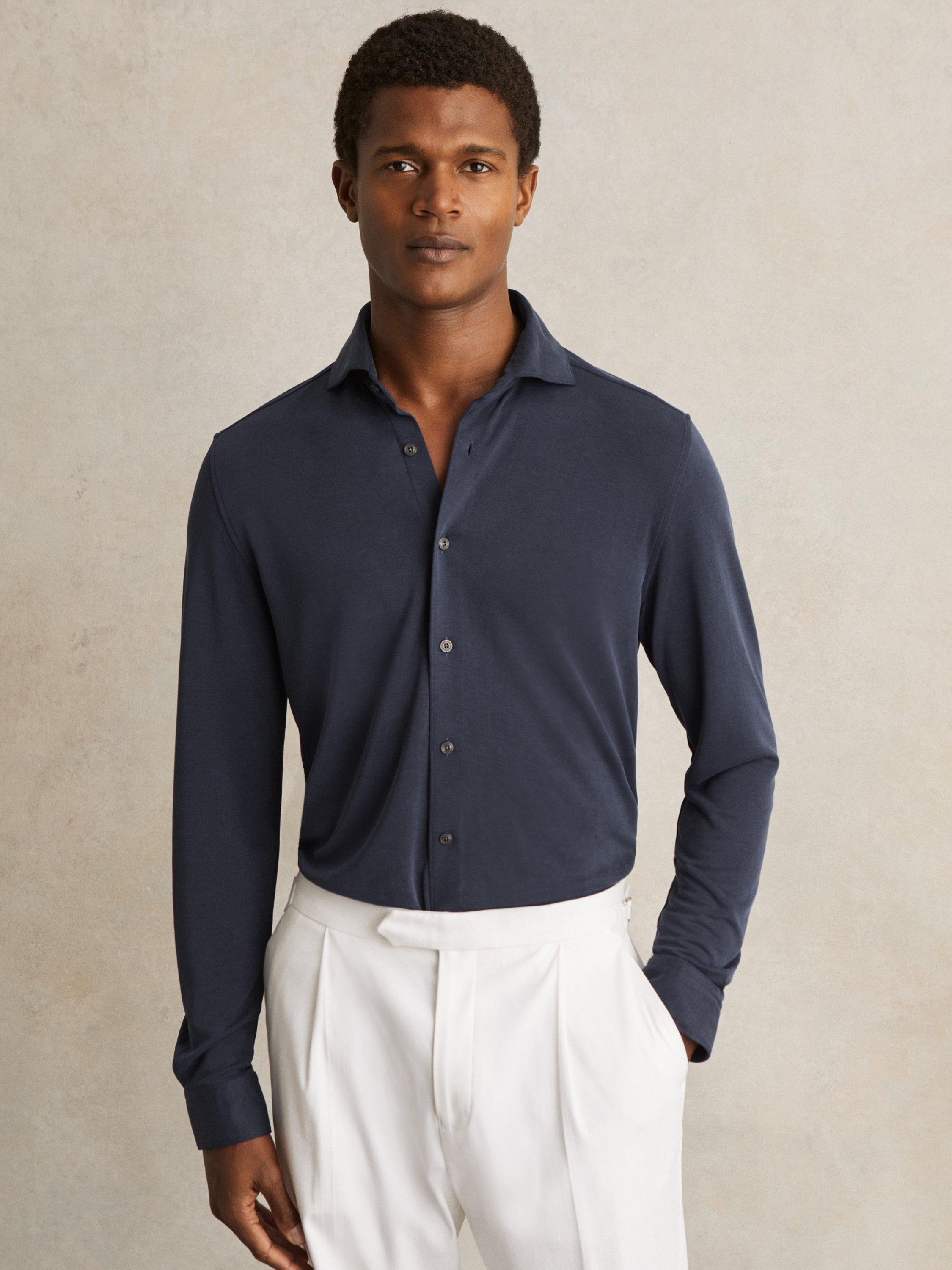 Product image 1 of 4, which shows Reiss Bobby Modal Blend Cutaway Collar Shirt, XS