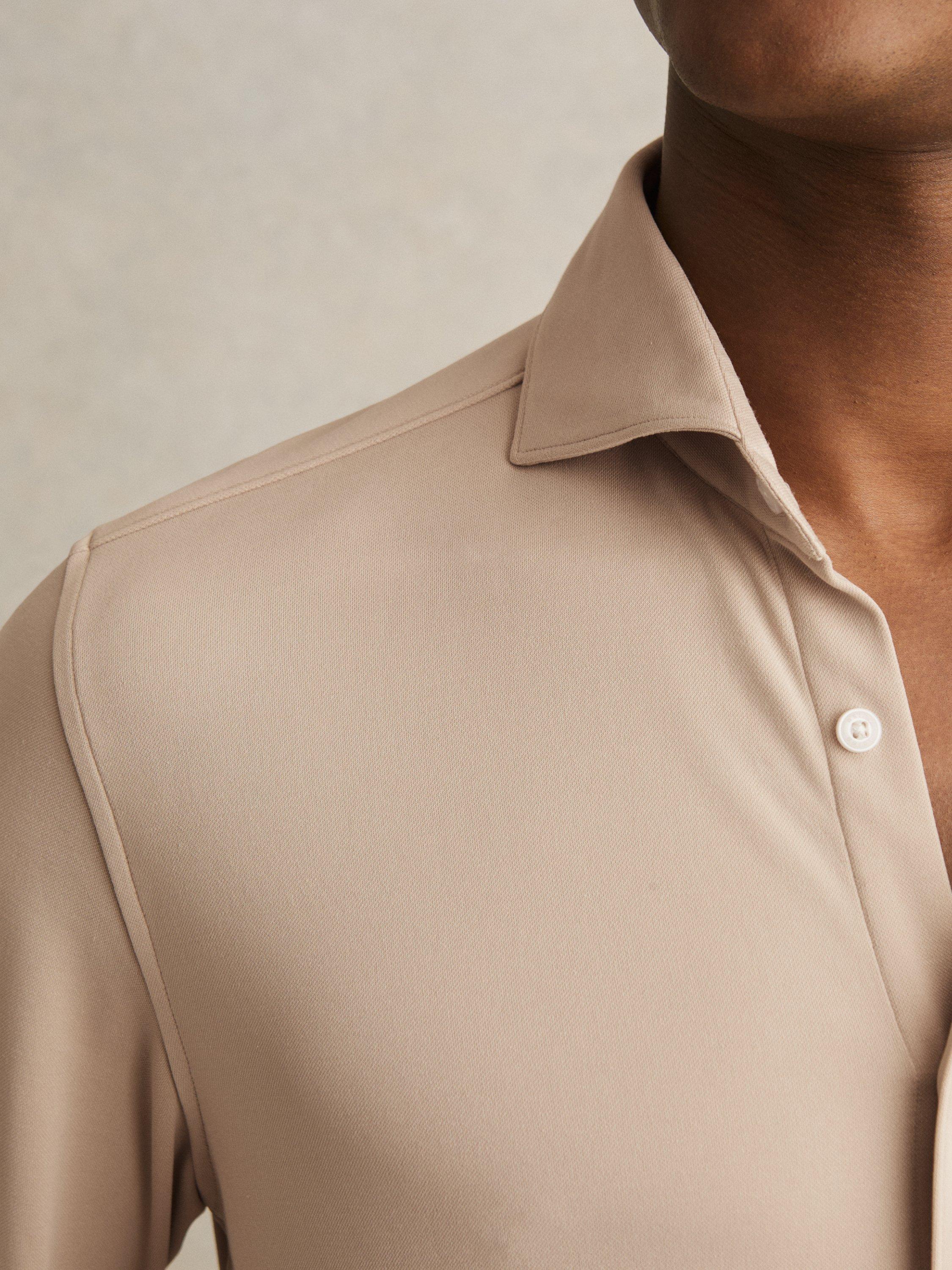 Product image 5 of 5, which shows Reiss Bobby Modal Blend Cutaway Collar Shirt, Stone, S