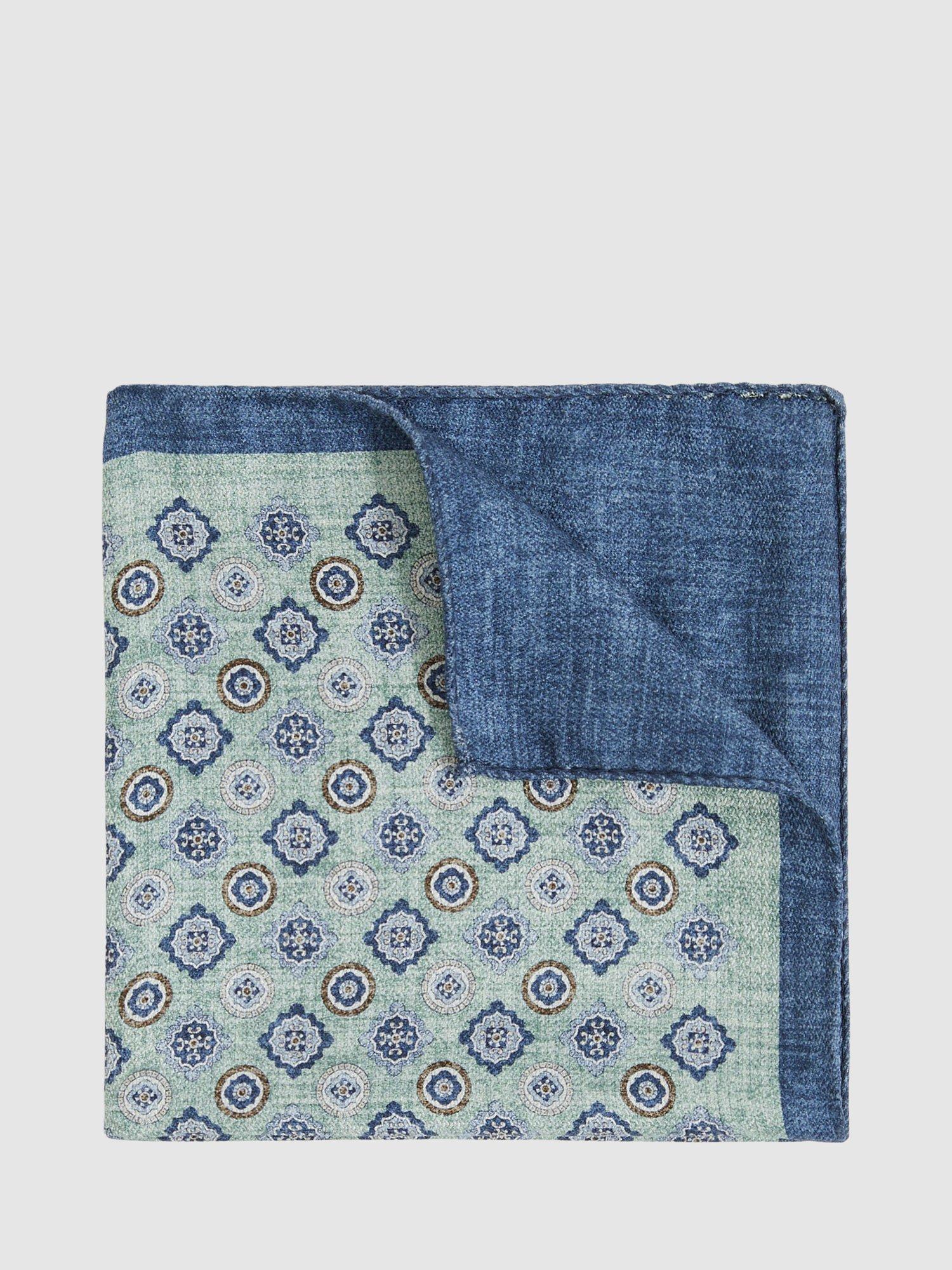 Reiss Giotte Silk Medallion Print Handkerchief, Soft Sage