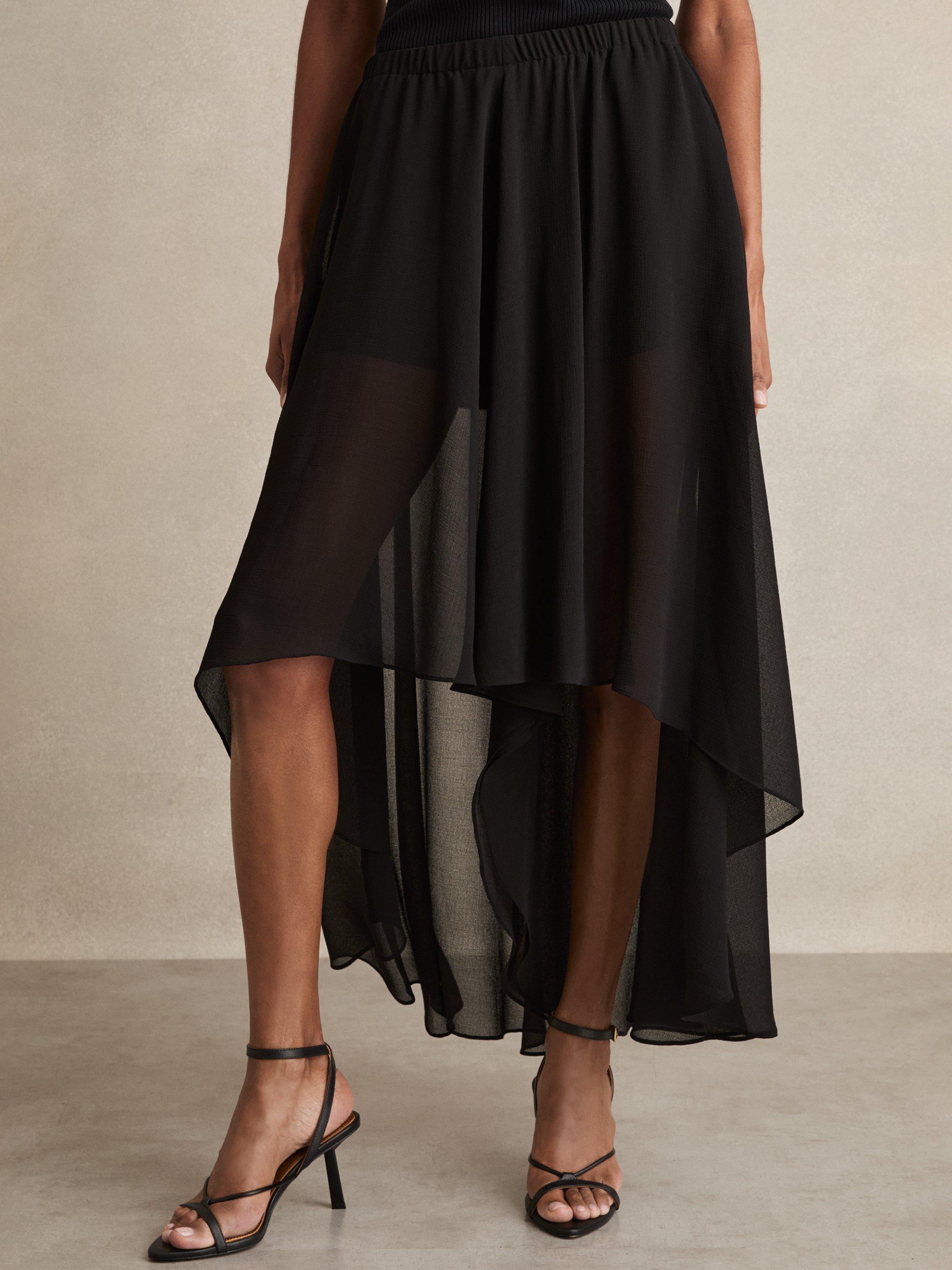 Product image 5 of 5, which shows Reiss Lucie Mini Shorts and Sheer Overlay, Black, 6