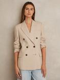 Reiss Petite Bella Double Breasted Check Wool Blend Blazer, Neutral