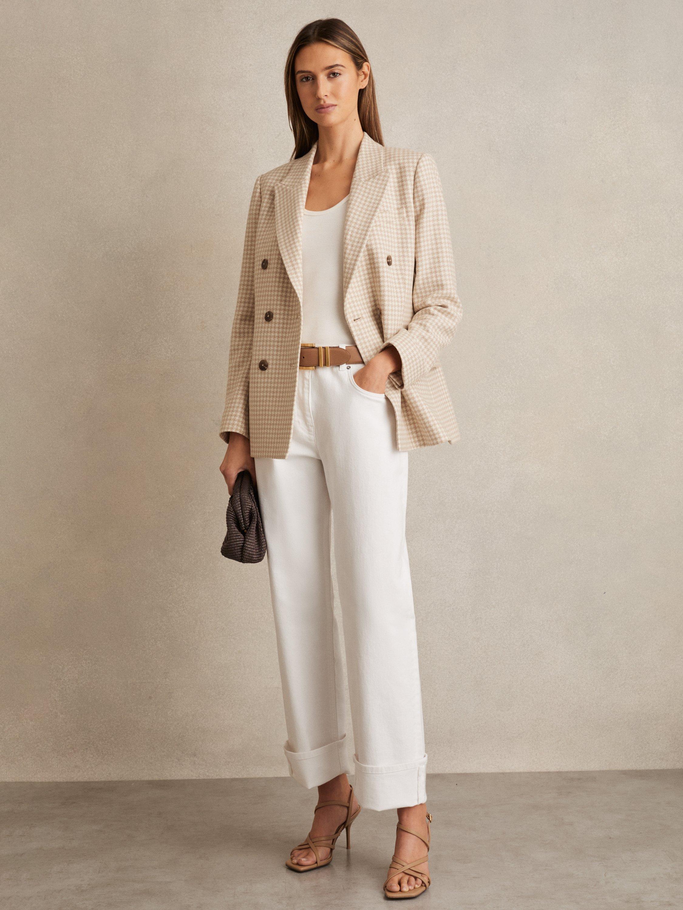 Product image 4 of 5, which shows Reiss Petite Bella Double Breasted Check Wool Blend Blazer, Neutral, 6Pt