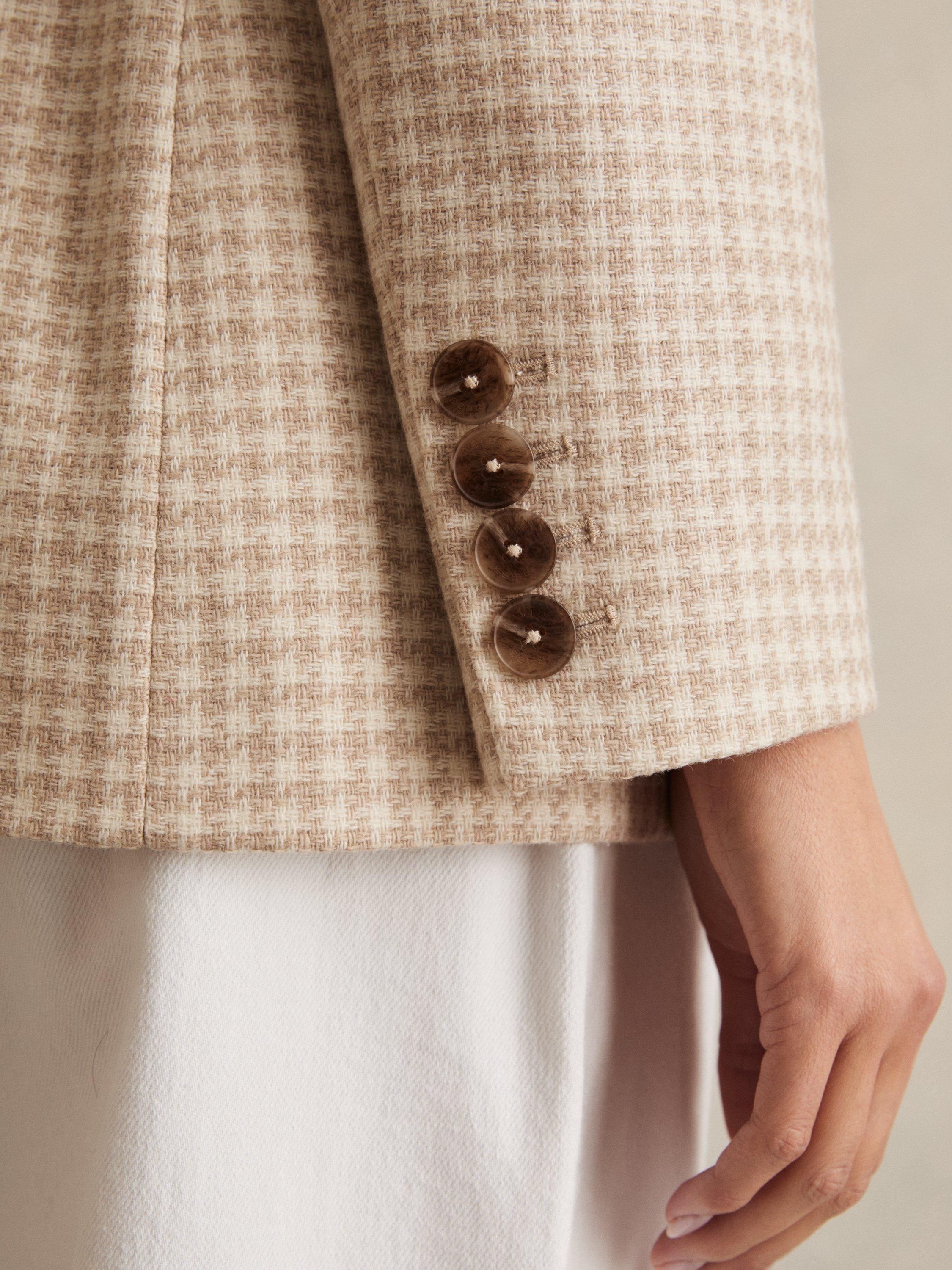 Product image 5 of 5, which shows Reiss Petite Bella Double Breasted Check Wool Blend Blazer, Neutral, 6Pt