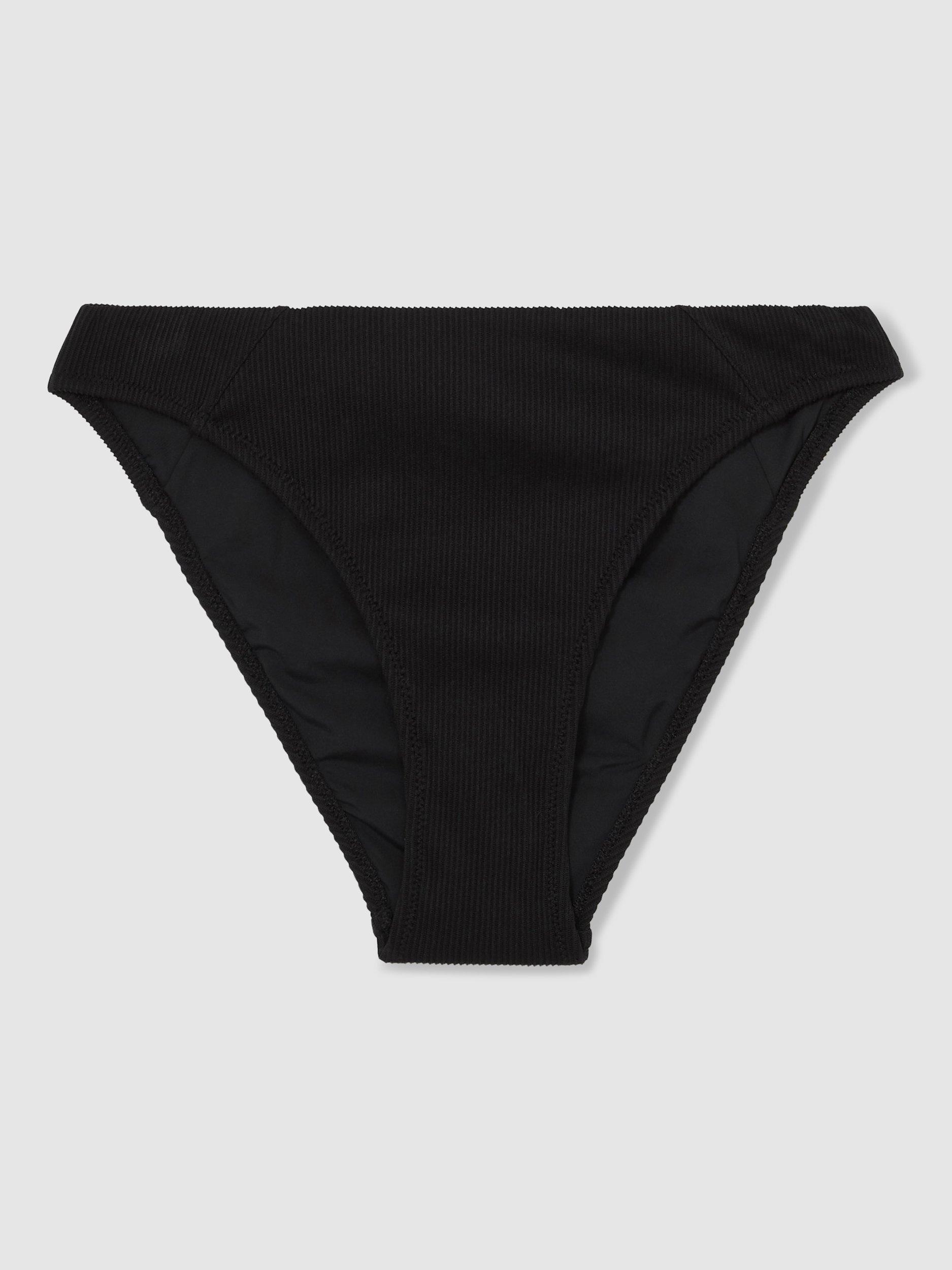 Product image 3 of 5, which shows Reiss Dee Textured Bikini Bottoms, Black, 8