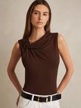 Reiss Fran Knot Detail Jersey Bodysuit, Chocolate Brown