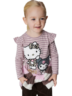 NAME IT Kids' Hello Kitty Stripe Long Sleeve Top, Burnished Lilac, Burnished Lilac