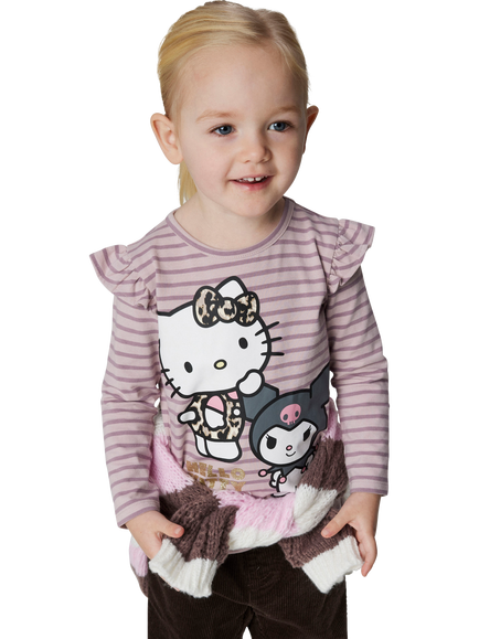 NAME IT Kids' Hello Kitty Stripe Long Sleeve Top, Burnished Lilac, Burnished Lilac