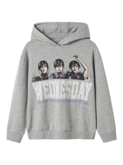 NAME IT Kids' Hello Wednesday Long Sleeve Hoodie, Grey Melange, Grey Melange