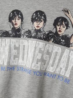 NAME IT Kids' Hello Wednesday Long Sleeve Hoodie, Grey Melange - view 2, Grey Melange