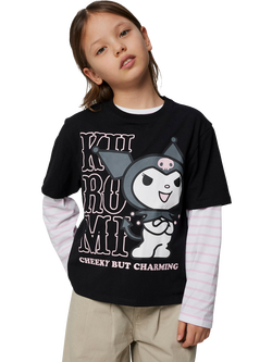 NAME IT Kids' Kuromi Short Sleeve Jersey Top, Black, Black