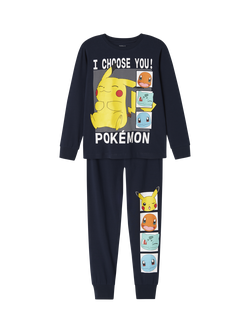 NAME IT Kids' Pokemon Long Sleeve Pyjama Set, Navy Blazer - view 2, Navy Blazer